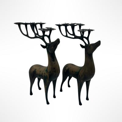 Pair of Large Cast Metal Reindeer Candleholders – 18” Tall