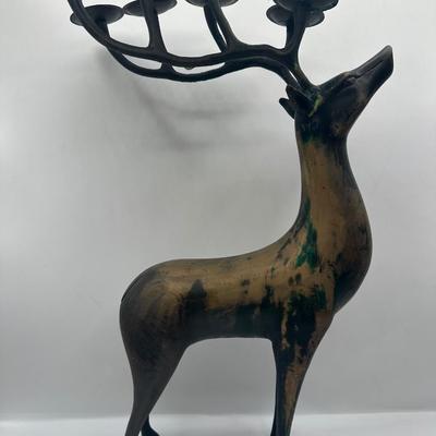 Pair of Large Cast Metal Reindeer Candleholders – 18” Tall