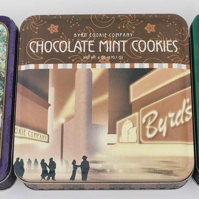 Lot of 3 Byrd Cookie Company Collectible Vintage Tins Chocolate Mint Cookies Forsyth Park Fountain Rainbow Row