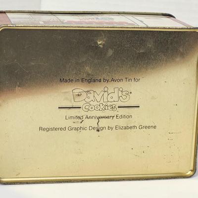 David’s Cookies Limited Anniversary Edition Tin Avon Tin England Elizabeth Greene Graphic Design Vintage
