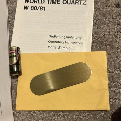 Benchmark Germany Brass World Time Quartz Clock No. 7628 w/ Papers & Engraving Plate