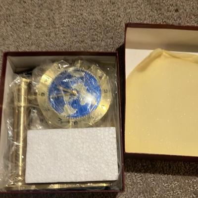 Benchmark Germany Brass World Time Quartz Clock No. 7628 w/ Papers & Engraving Plate