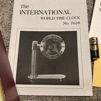 Benchmark Germany Brass World Time Quartz Clock No. 7628 w/ Papers & Engraving Plate