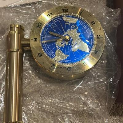 Benchmark Germany Brass World Time Quartz Clock No. 7628 w/ Papers & Engraving Plate