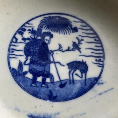 Chinese Blue & White Porcelain Bowl – Fisherman & Deer Landscape – 8.5" Excellent Condition