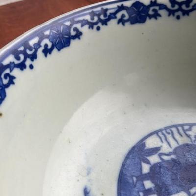 Chinese Blue & White Porcelain Bowl – Fisherman & Deer Landscape – 8.5" Excellent Condition