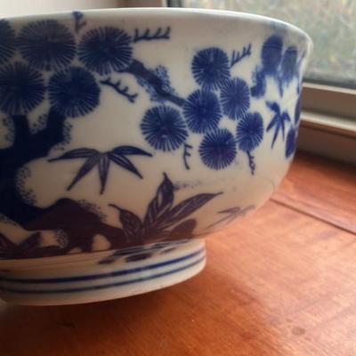 Chinese Blue & White Porcelain Bowl – Fisherman & Deer Landscape – 8.5" Excellent Condition