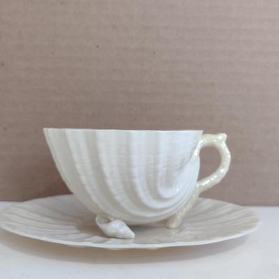 Beleek Irish Pottery Seashell Design Cup and Saucer