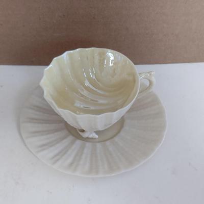 Beleek Irish Pottery Seashell Design Cup and Saucer