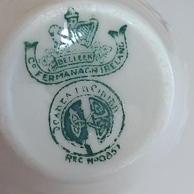 Beleek Irish Pottery Ivy Design Cream Pitcher and Sugar Bowl