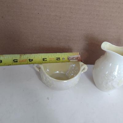 Beleek Irish Pottery Ivy Design Cream Pitcher and Sugar Bowl