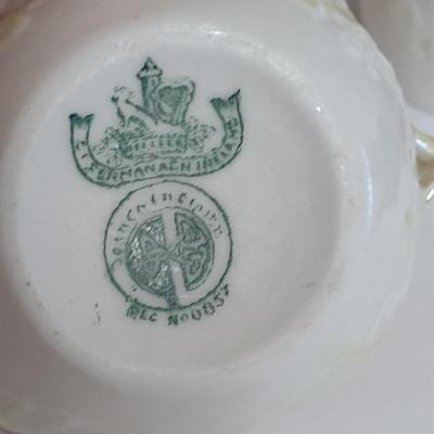 Beleek Irish Pottery Ivy Design Cream Pitcher and Sugar Bowl