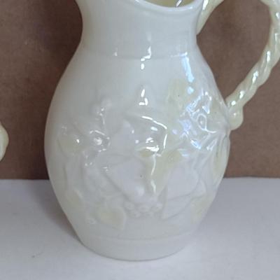 Beleek Irish Pottery Ivy Design Cream Pitcher and Sugar Bowl