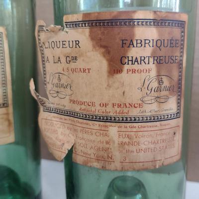 Pair of Vintage L. Garnier Chartreuse Liqueur Bottles- Marked 1-7-69