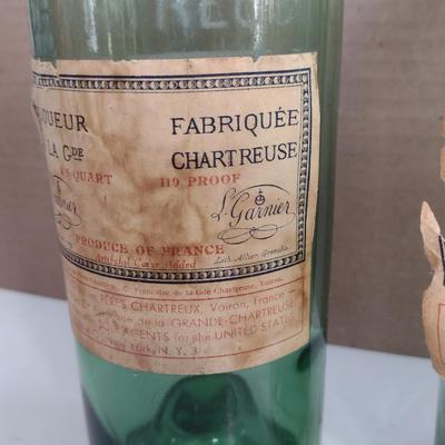 Pair of Vintage L. Garnier Chartreuse Liqueur Bottles- Marked 1-7-69