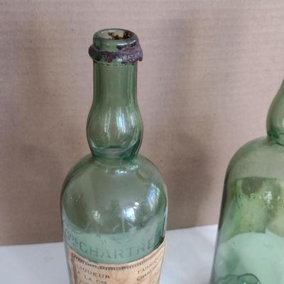 Pair of Vintage L. Garnier Chartreuse Liqueur Bottles- Marked 1-7-69
