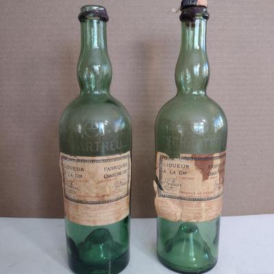 Pair of Vintage L. Garnier Chartreuse Liqueur Bottles- Marked 1-7-69