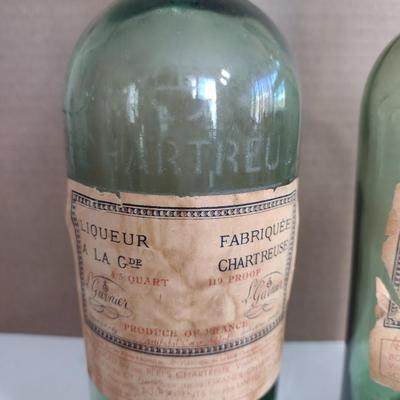 Pair of Vintage L. Garnier Chartreuse Liqueur Bottles- Marked 1-7-69
