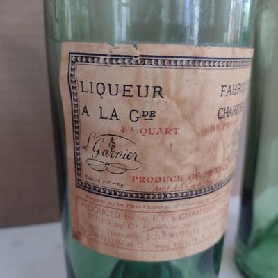 Pair of Vintage L. Garnier Chartreuse Liqueur Bottles- Marked 1-7-69