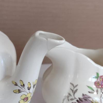 Spode Copeland Teapot, Cream Pitcher, and Covered Sugar Bowl