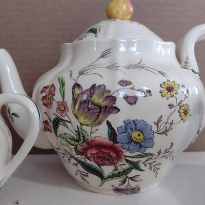 Spode Copeland Teapot, Cream Pitcher, and Covered Sugar Bowl