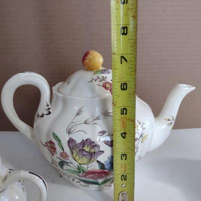 Spode Copeland Teapot, Cream Pitcher, and Covered Sugar Bowl