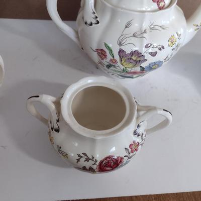 Spode Copeland Teapot, Cream Pitcher, and Covered Sugar Bowl