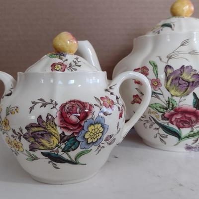 Spode Copeland Teapot, Cream Pitcher, and Covered Sugar Bowl