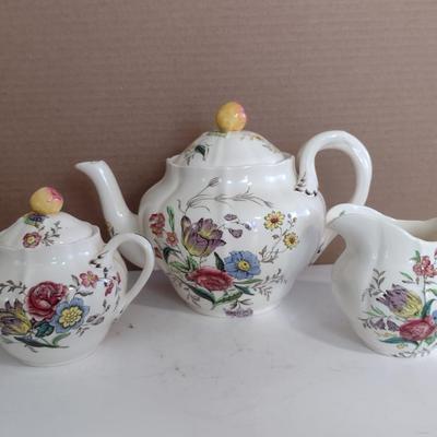 Spode Copeland Teapot, Cream Pitcher, and Covered Sugar Bowl