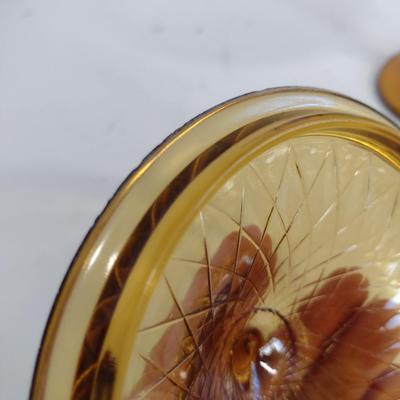 Vintage Amber Glass Pedestal Candy Dish with Lid