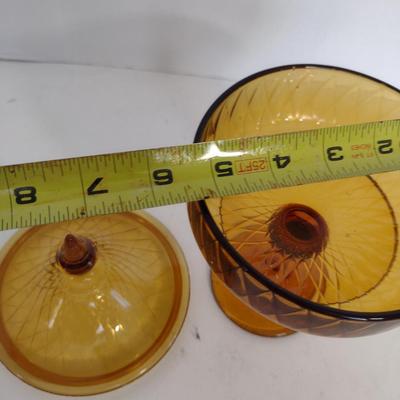 Vintage Amber Glass Pedestal Candy Dish with Lid