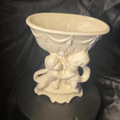 Vintage White Ceramic Cherub Pedestal Compote Bowl Japan Mid-Century Decorative Dish
