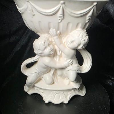 Vintage White Ceramic Cherub Pedestal Compote Bowl Japan Mid-Century Decorative Dish