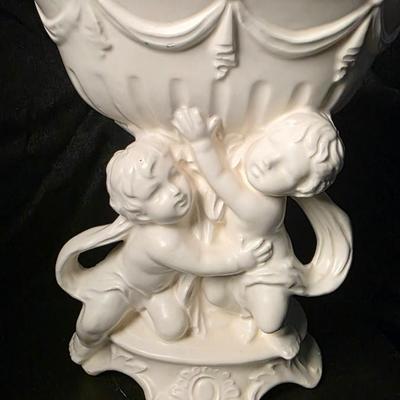 Vintage White Ceramic Cherub Pedestal Compote Bowl Japan Mid-Century Decorative Dish
