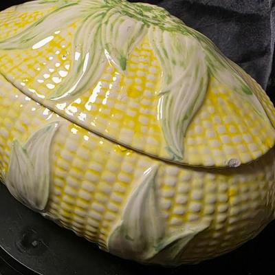 Vintage Corn-on-the-Cob Covered Serving Dish | Mid-Century Ceramic Corn Tureen Americana Kitchen Decor