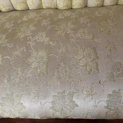 Vintage Tufted Settee / Loveseat with Carved Wood Arms