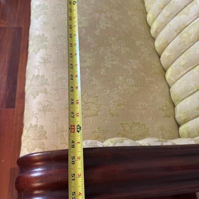 Vintage Tufted Settee / Loveseat with Carved Wood Arms