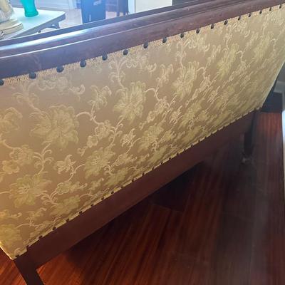 Vintage Tufted Settee / Loveseat with Carved Wood Arms