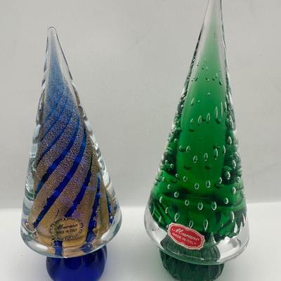 Pair of Art Glass Christmas Trees — Murano ‘Made in Italy’