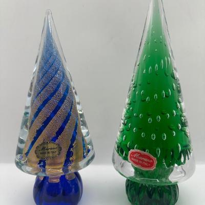 Pair of Art Glass Christmas Trees — Murano ‘Made in Italy’