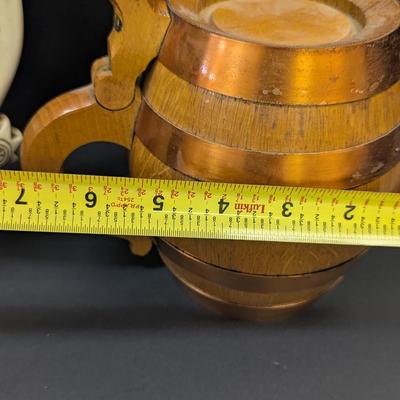 Jessie James Beer Stein & Vintage Handmade Wood Copper Banded Lidded Beer Barrel Style Stein