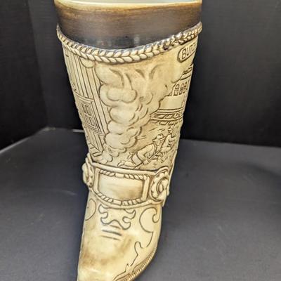 Jessie James Beer Stein & Vintage Handmade Wood Copper Banded Lidded Beer Barrel Style Stein