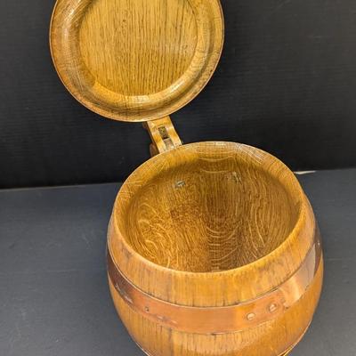 Jessie James Beer Stein & Vintage Handmade Wood Copper Banded Lidded Beer Barrel Style Stein