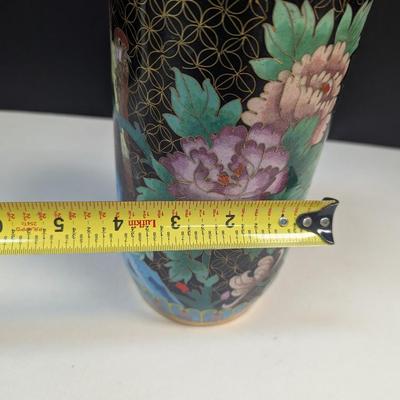 Vintage Chinese Enamel Cloisonne Cylinder Floral Vase Approx 9" Tall #1
