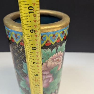 Vintage Chinese Enamel Cloisonne Cylinder Floral Vase Approx 9" #2