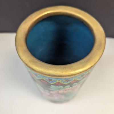 Vintage Chinese Enamel Cloisonne Cylinder Floral Vase Approx 9" #2