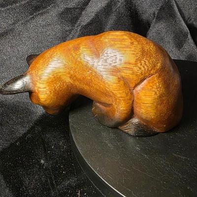 Hand-Carved Wooden Cat Shelf Sitter Figurine | Artisan Folk Art Home Decor