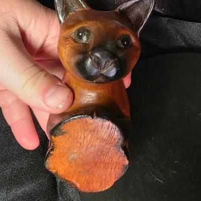 Hand-Carved Wooden Cat Shelf Sitter Figurine | Artisan Folk Art Home Decor