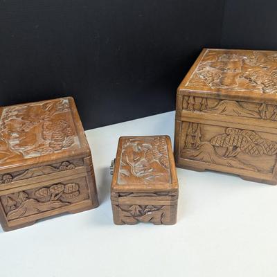 Asian Chinese Hand Carved Nesting Jewelry Chests