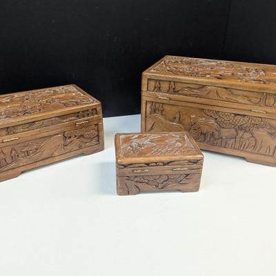 Asian Chinese Hand Carved Nesting Jewelry Chests